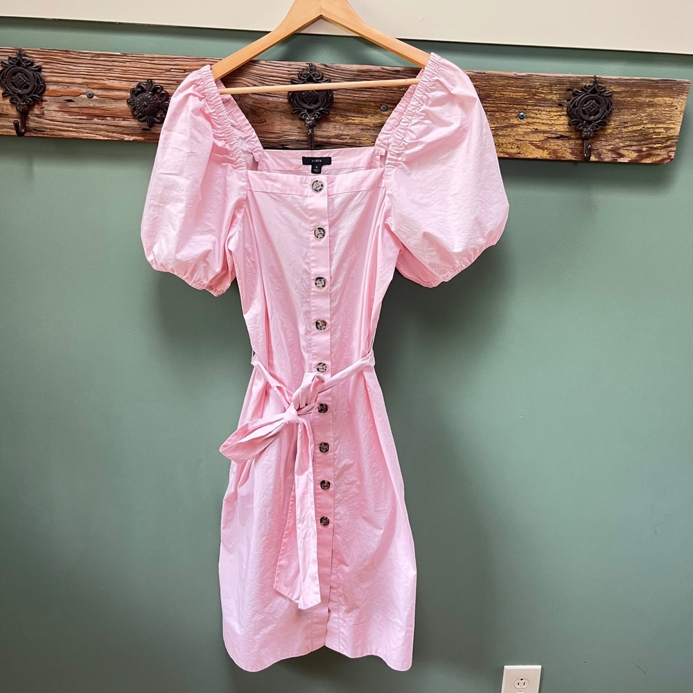 J.Crew Pink Cotton Poplin Puff Sleeve Button Front Cottagecore Dress Small